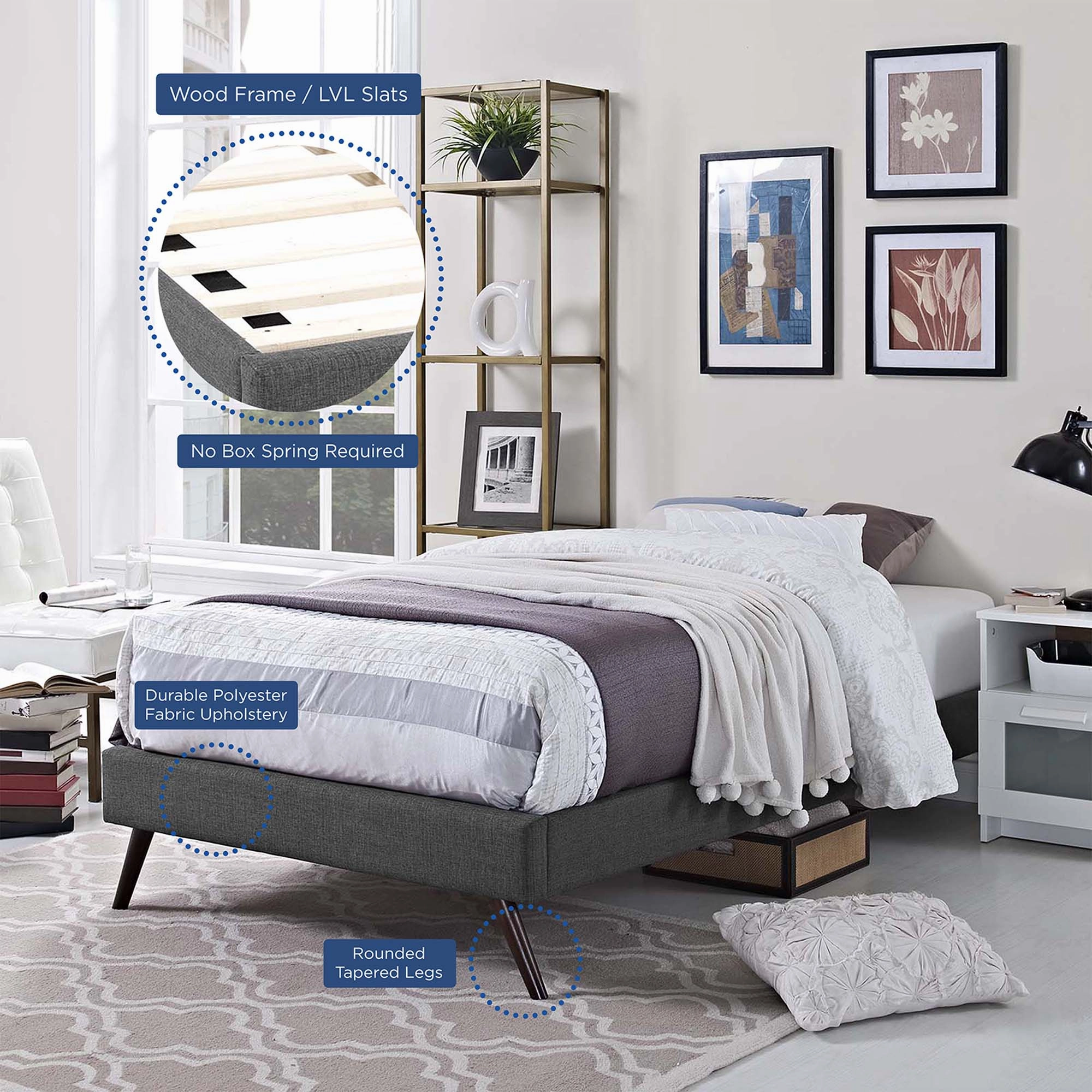 Loryn Fabric Bed Frame with Round Splayed Legs by Modway