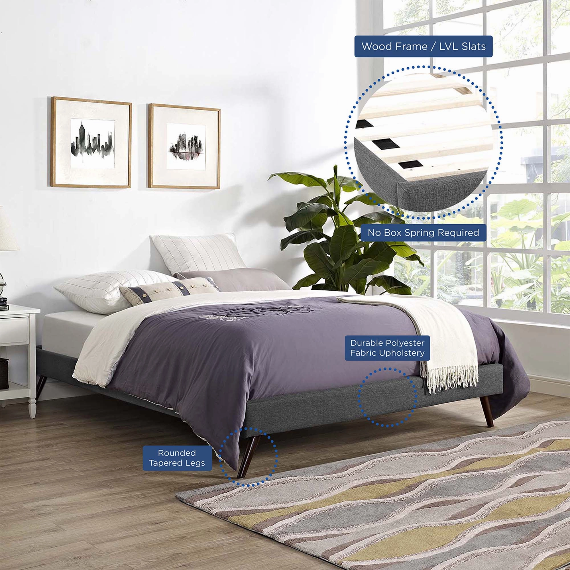 Loryn Fabric Bed Frame with Round Splayed Legs by Modway
