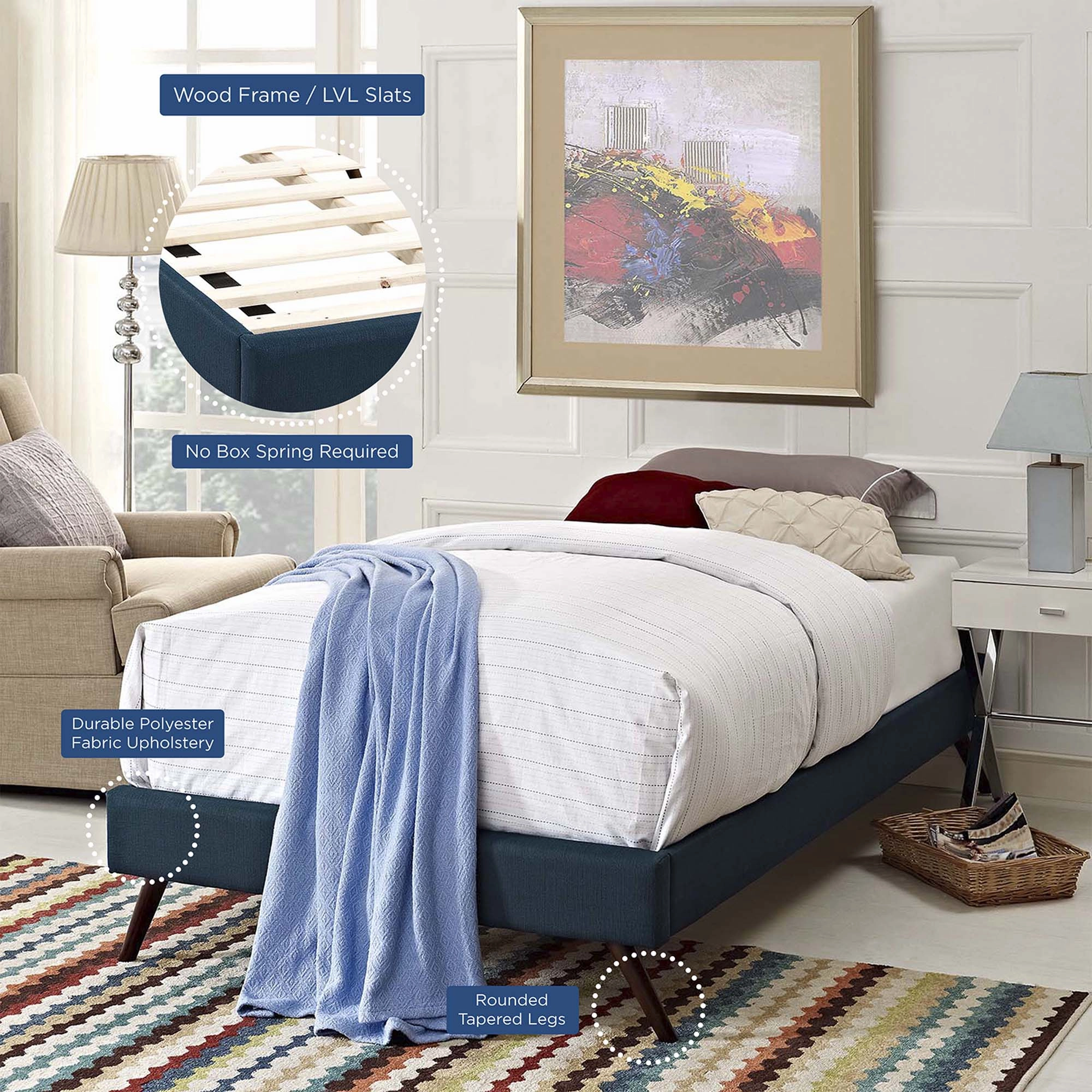 Loryn Fabric Bed Frame with Round Splayed Legs by Modway