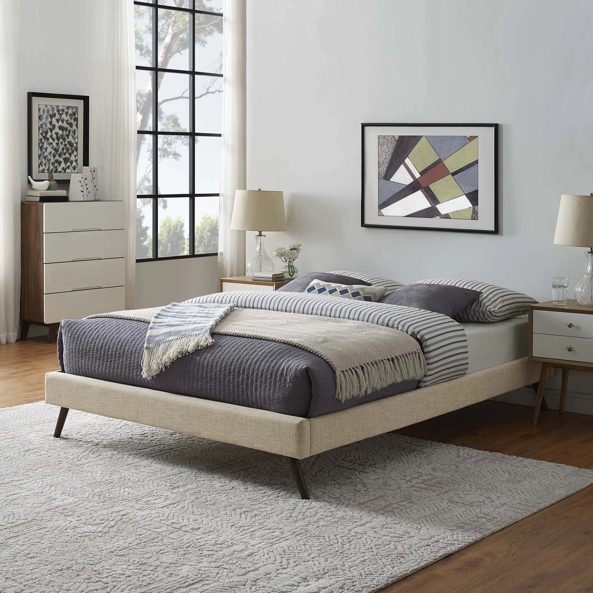 Loryn Fabric Bed Frame with Round Splayed Legs by Modway