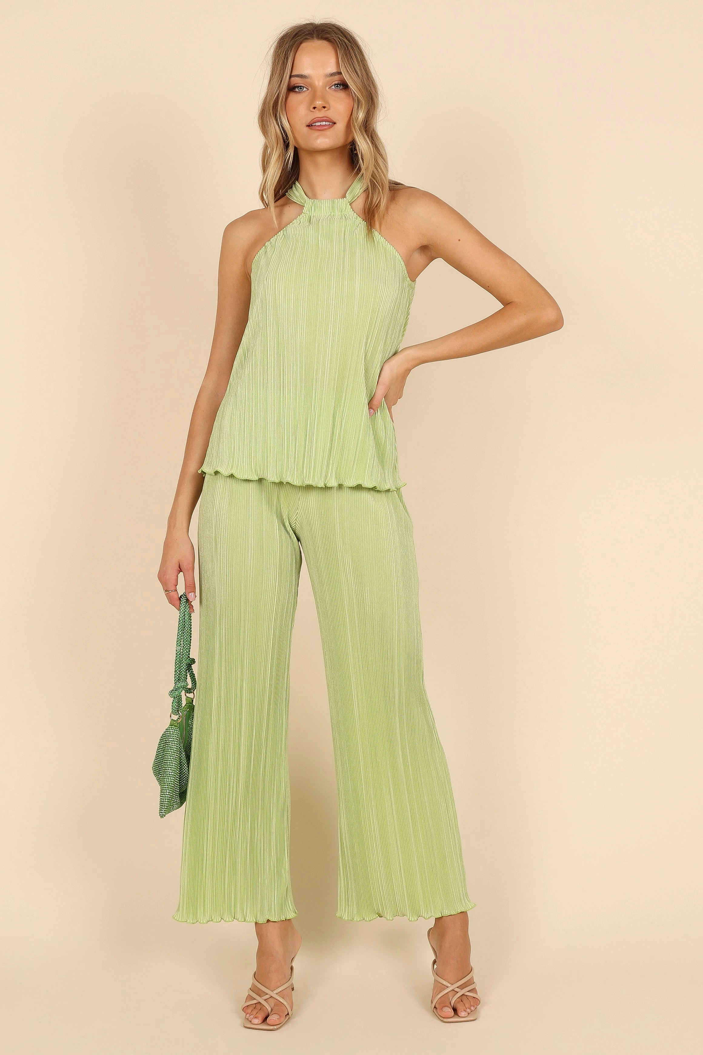 Lulu Plisse Halter Top - Lime