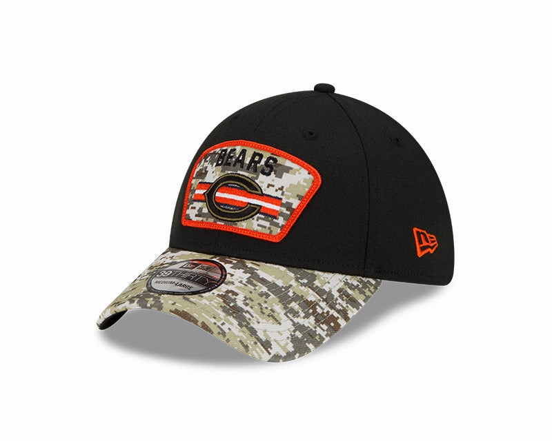 Men's Chicago Bears New Era Black 2021 Salute to Service Primary Logo 39THIRTY Flex Hat