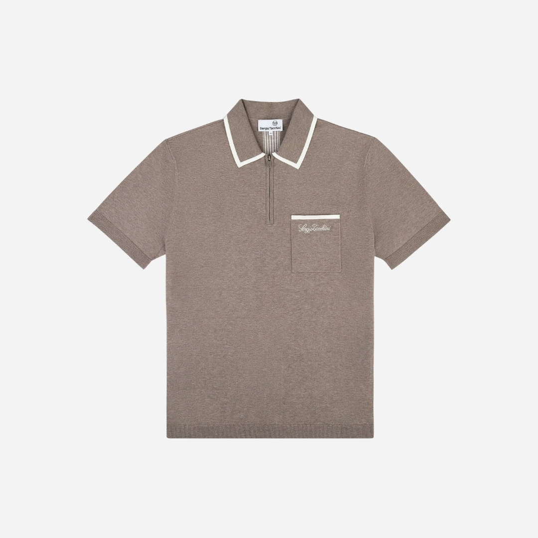 mens sergio tacchini enzo knit polo (taupe grey)