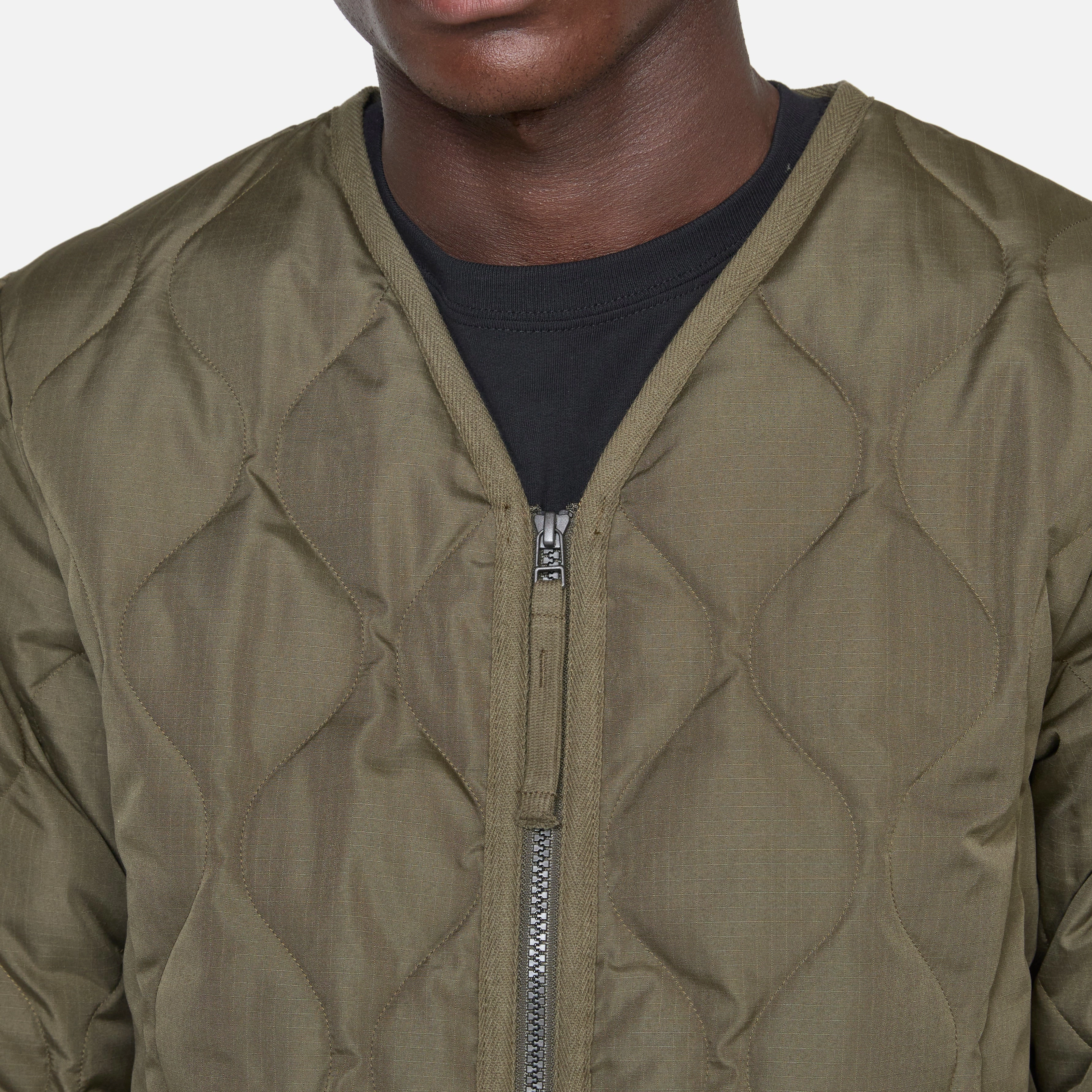 Military Zip V-Neck Down Jacket Dark Olive