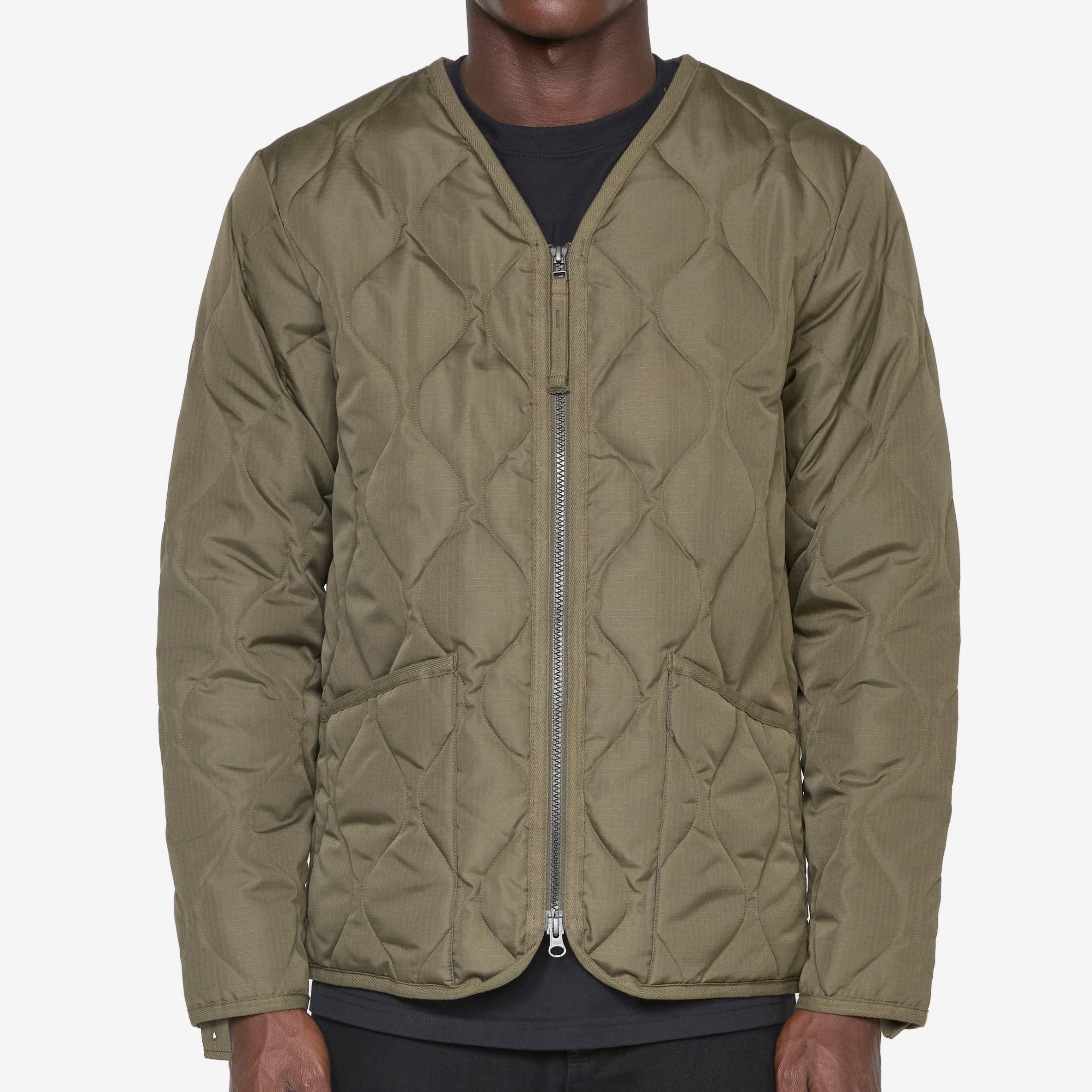 Military Zip V-Neck Down Jacket Dark Olive