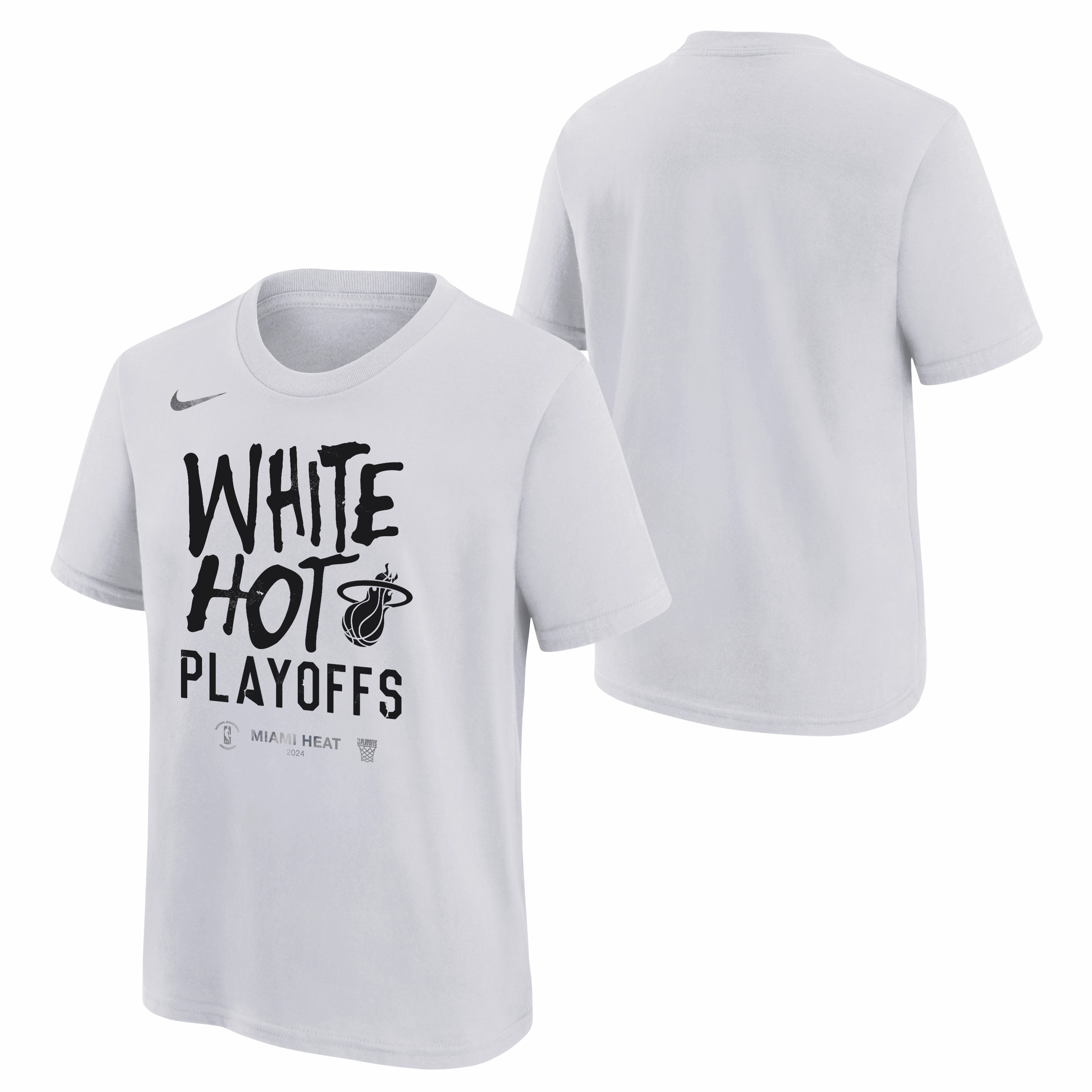 Nike Miami HEAT White Hot 2024 NBA Playoffs Mantra Youth Tee