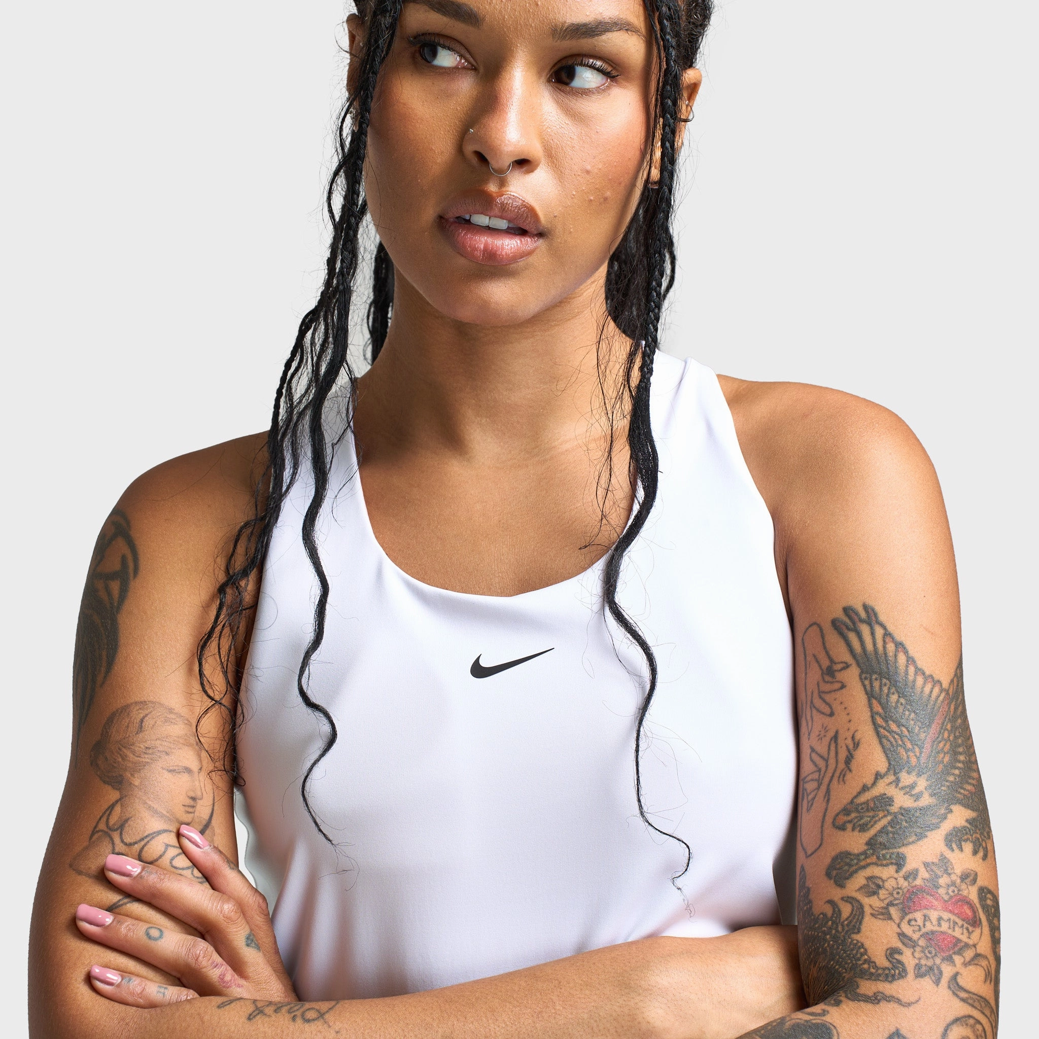 Nike Swoosh Women's Medium Support Padded Sports Bra Tank White / Stone Mauve - Black