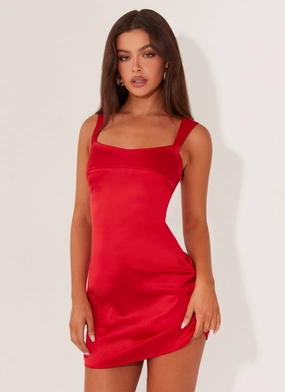 Odette Satin Mini Dress - Red