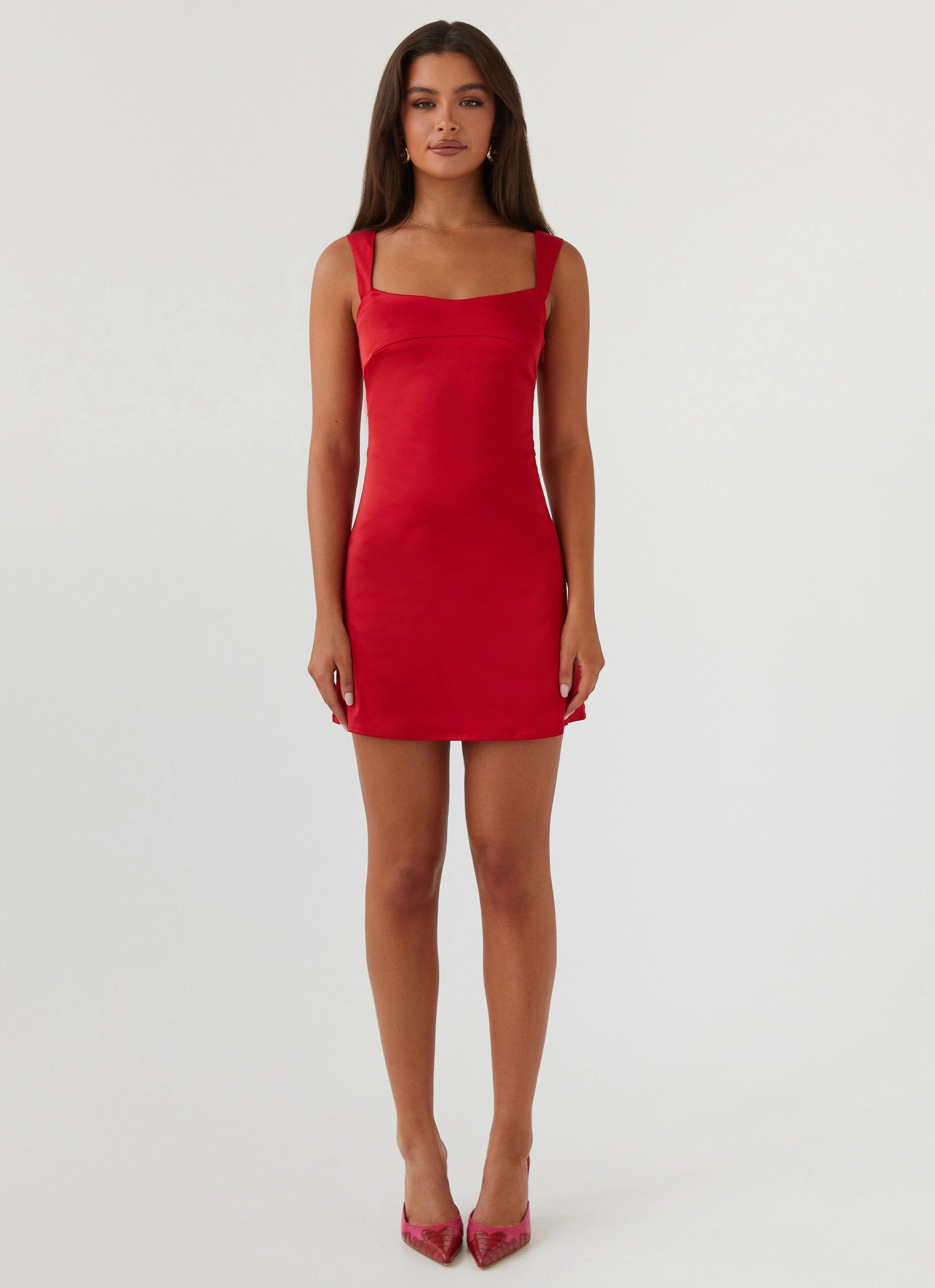 Odette Satin Mini Dress - Red