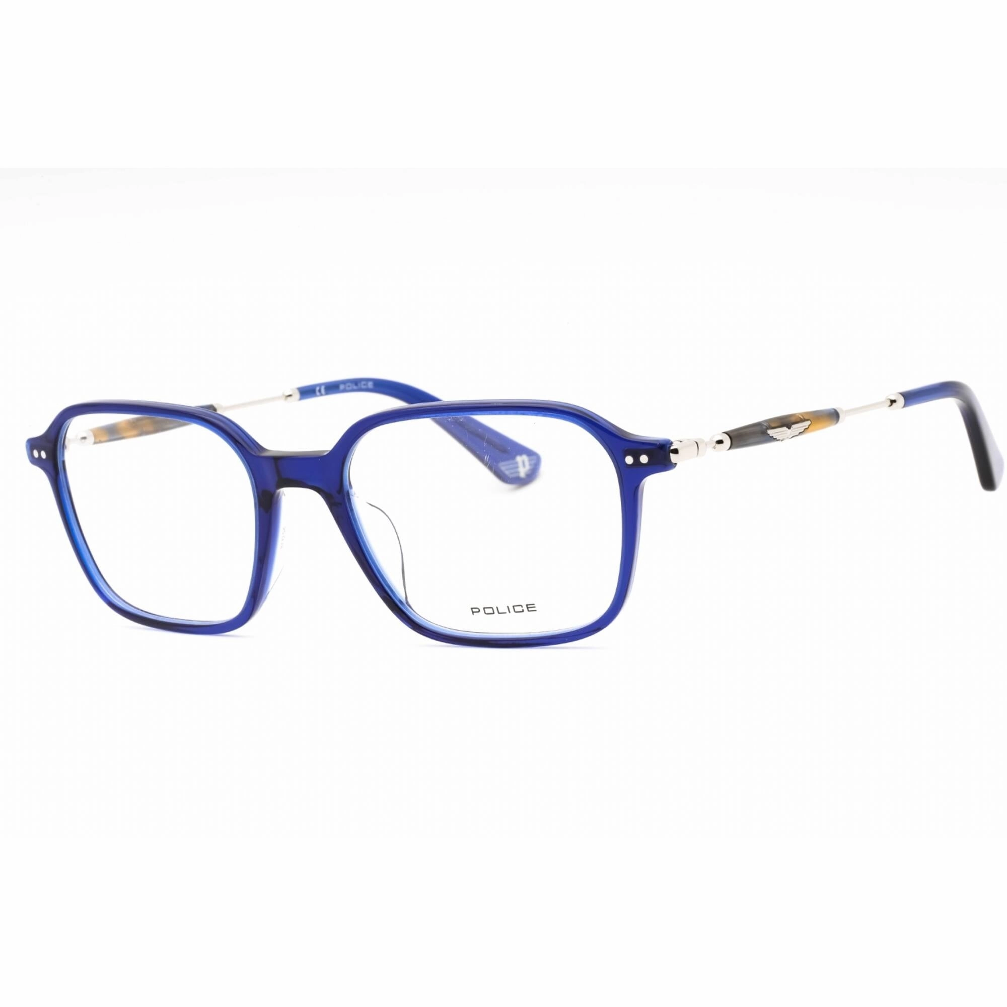 Police Men's Eyeglasses - Shiny Blue Plastic Square Frame Clear Lens | VPLE98 0T31