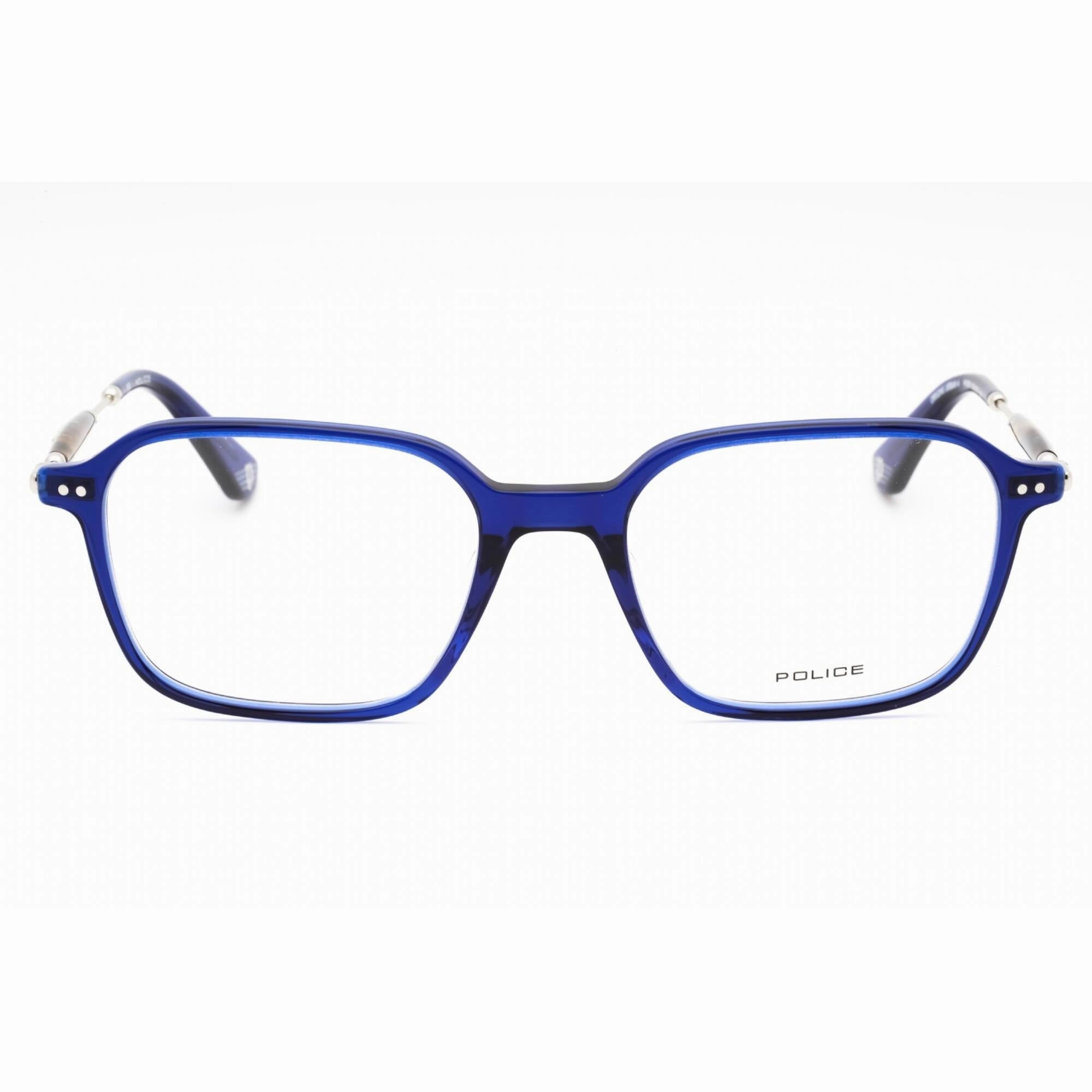 Police Men's Eyeglasses - Shiny Blue Plastic Square Frame Clear Lens | VPLE98 0T31