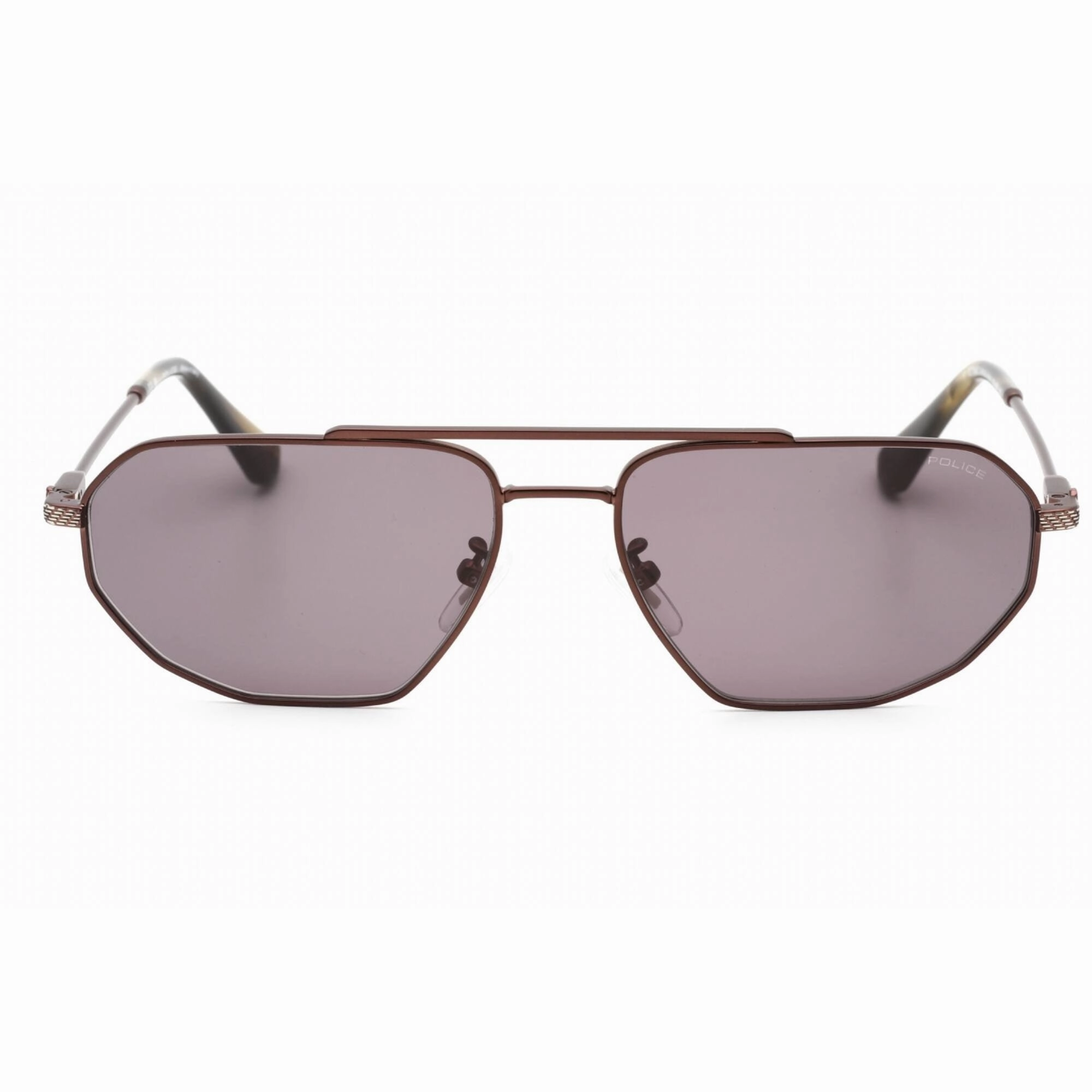 Police Men's Sunglasses - Semi Matte Brown Stainless Steel Aviator | SPLF66M 08FK