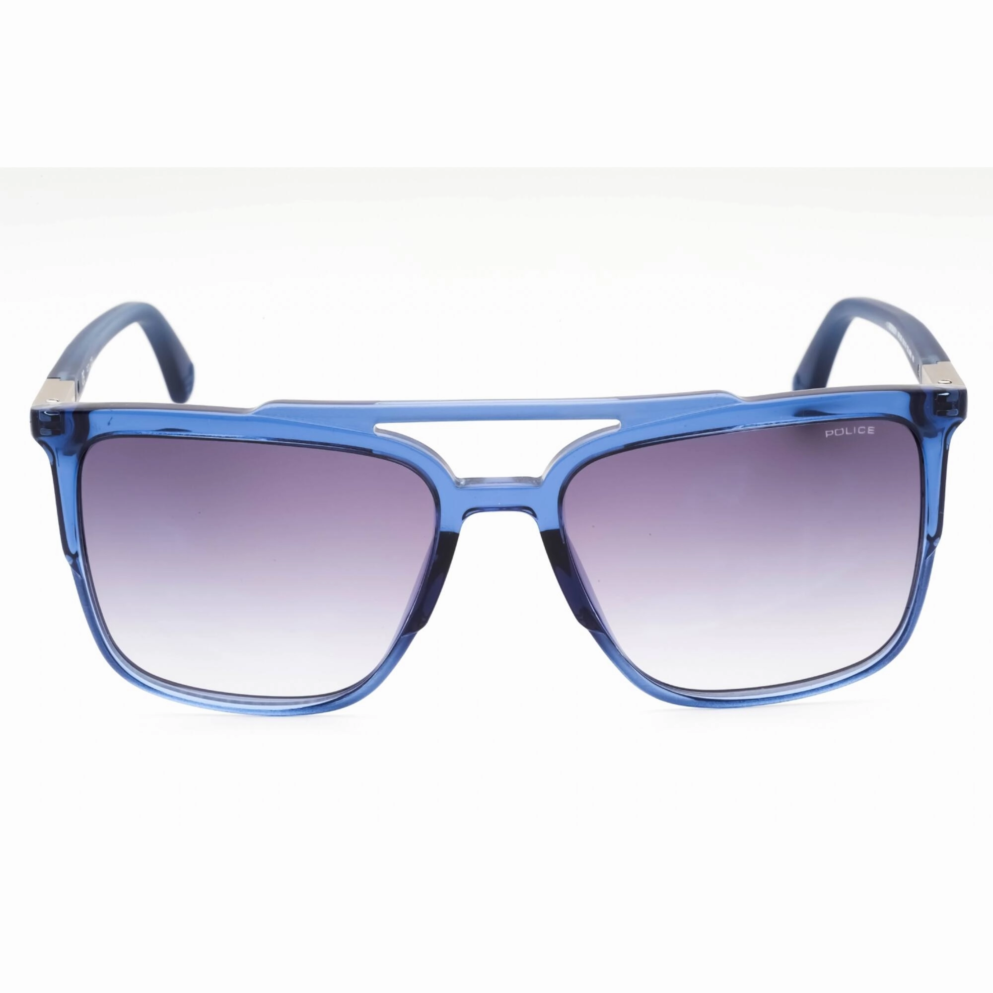 Police Men's Sunglasses - Shiny Transparent Blue Plastic Square Frame | SPL363 0955
