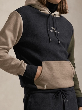 Polo Ralph LaurenLogo Color Block Double-Knit Hoodie - BLACK MARL/MULTI