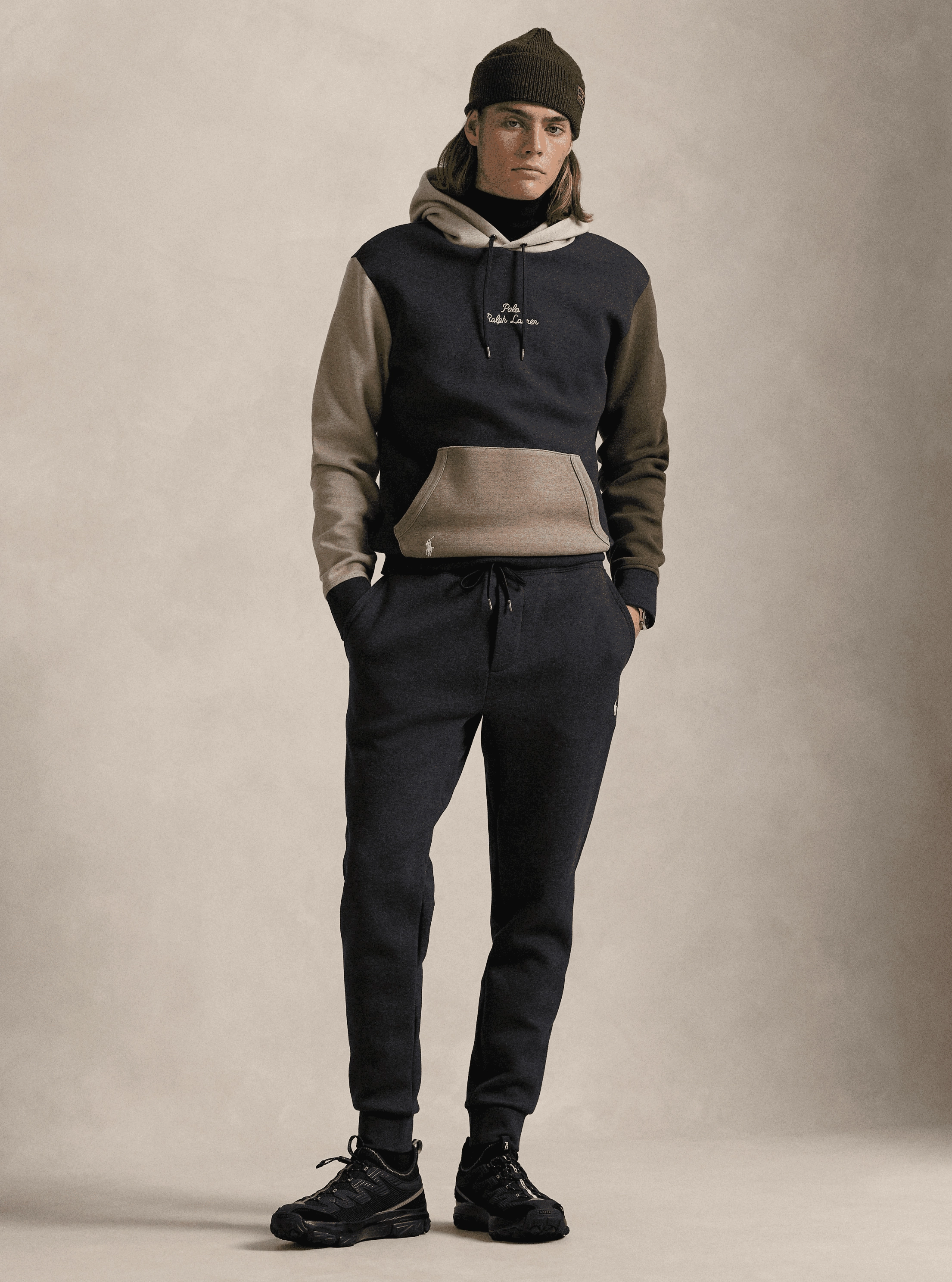 Polo Ralph LaurenLogo Color Block Double-Knit Hoodie - BLACK MARL/MULTI