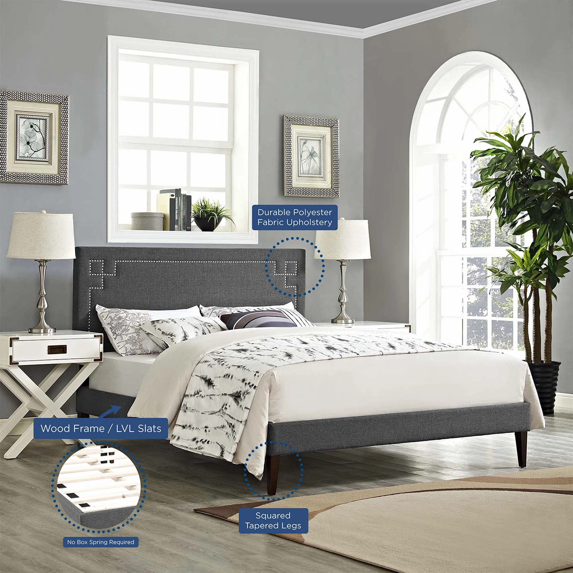 Ruthie Fabric Platform Bed with Squared Tapered Legs by Modway