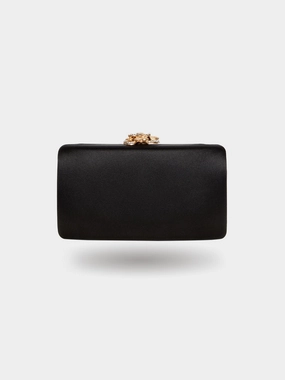 Satin Minaudiere With Gold Flower