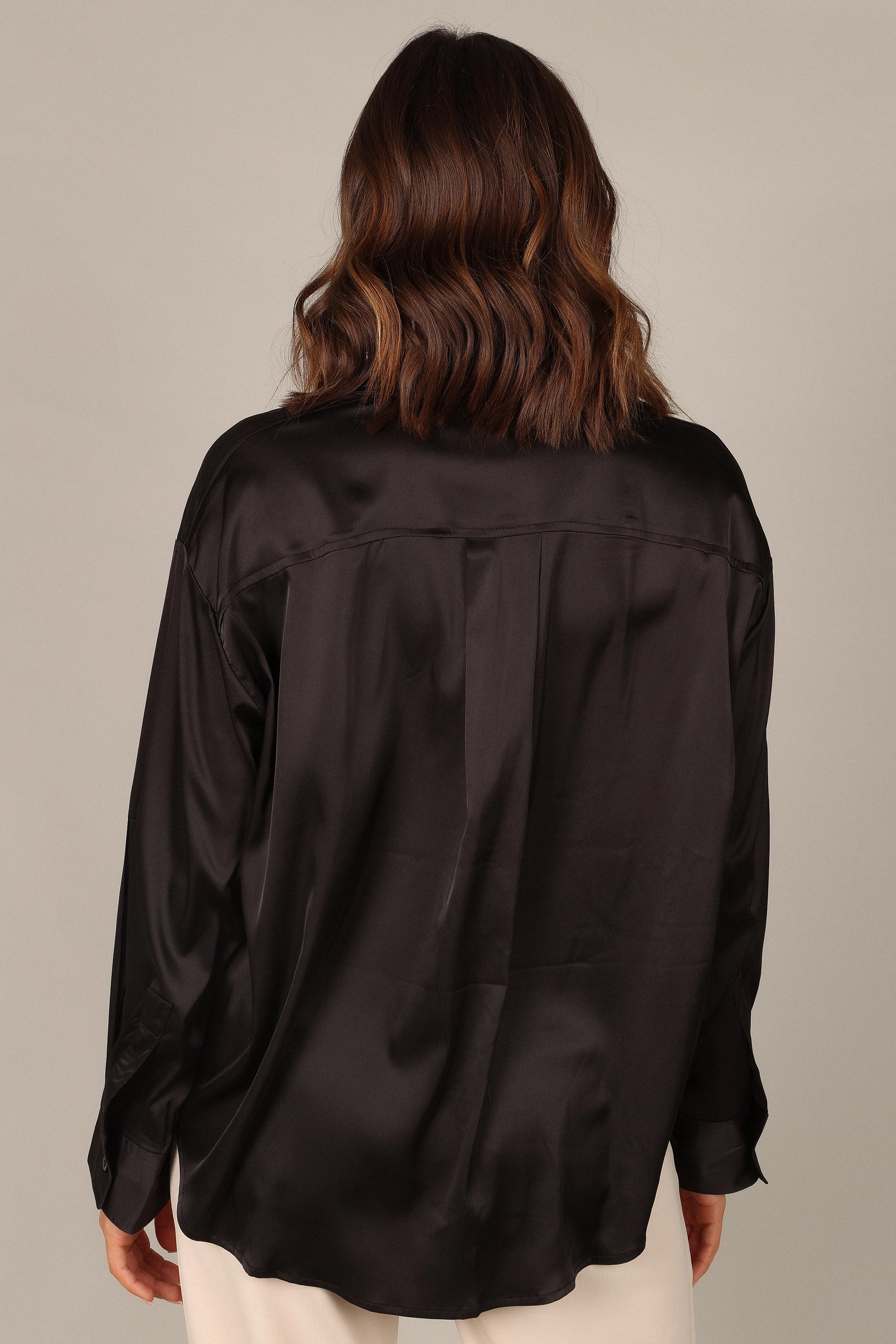 Selena Satin Button Down Top - Black