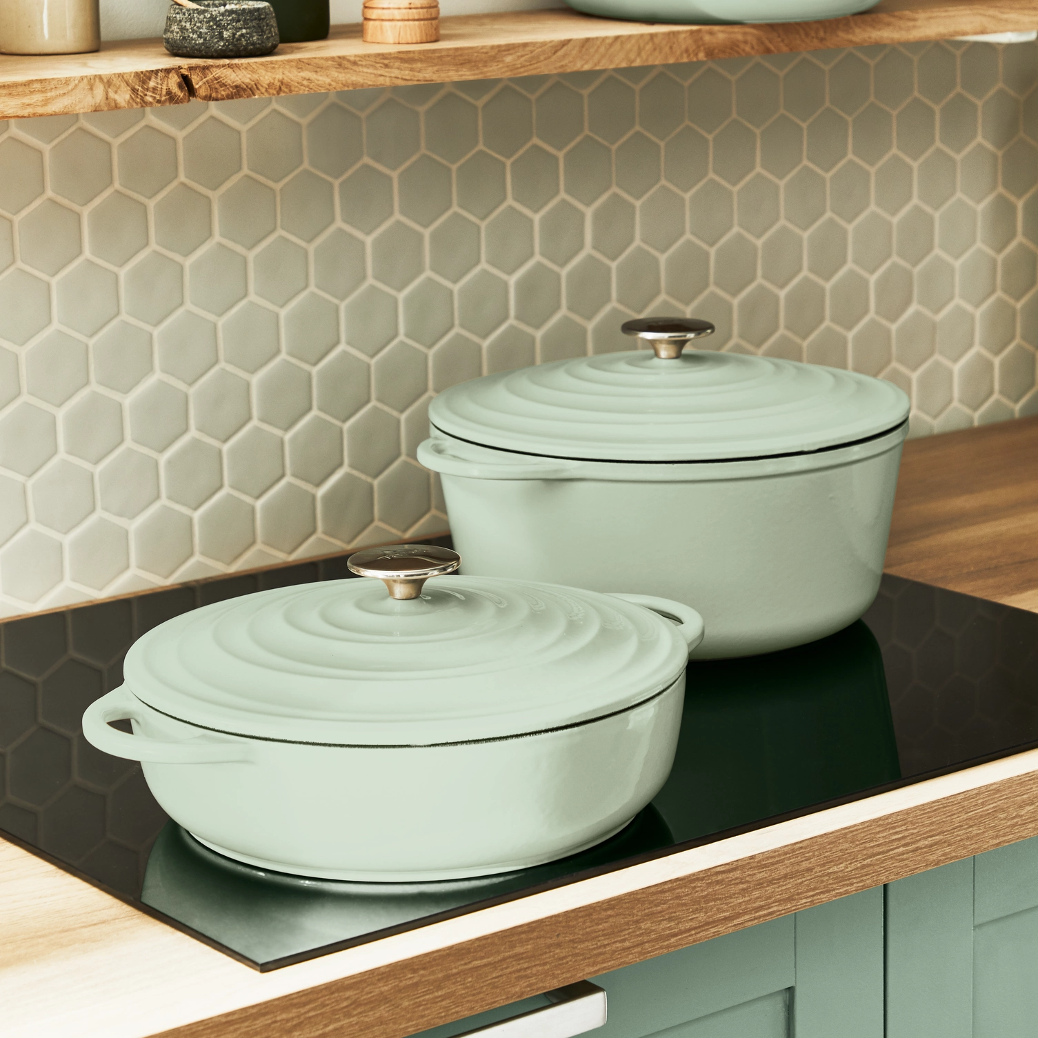 Tefal LOV Induction Cast Iron Green Lichen Stewpot 29cm/7.4L   Lid
