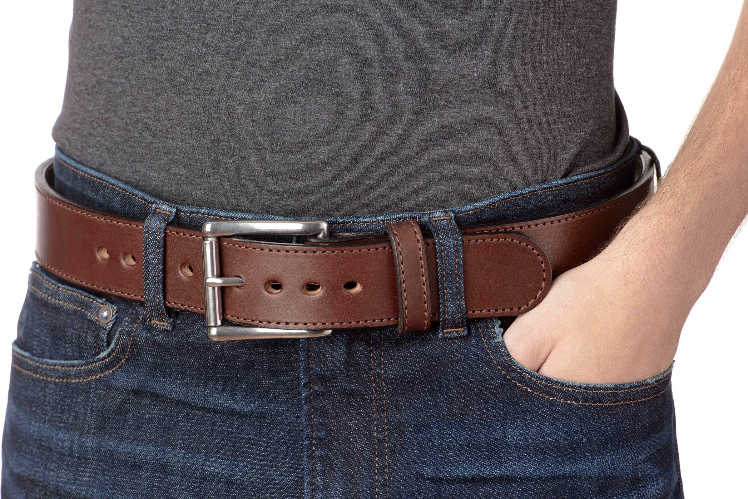 The Eastwood: Men's Brown Stitched Leather Belt Max Thick 1.75" Extra Wide