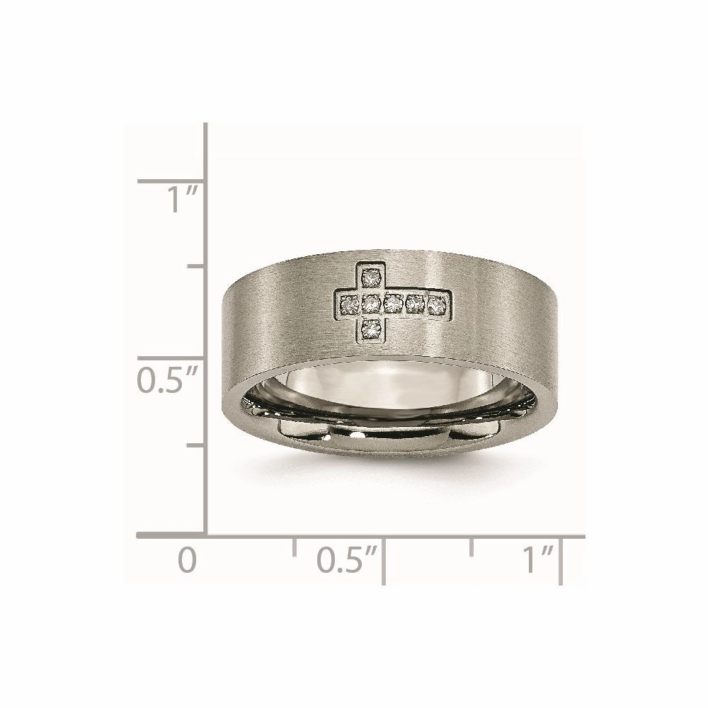 Titanium Brushed Diamond Cross Flat Band | TB444A