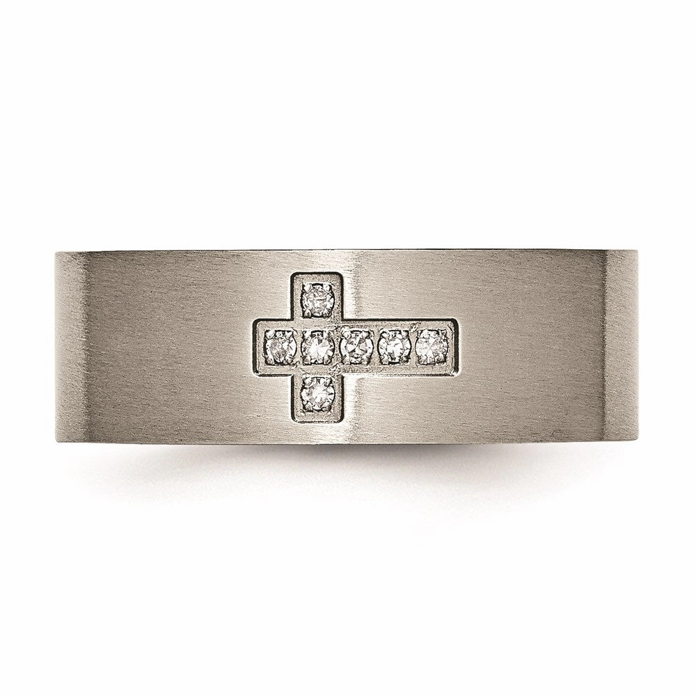 Titanium Brushed Diamond Cross Flat Band | TB444A