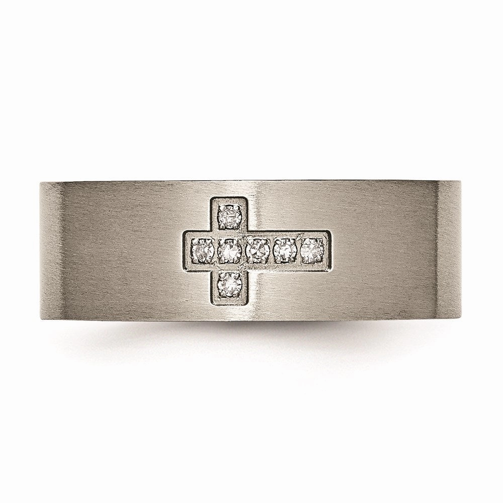 Titanium Brushed Diamond Cross Flat Band | TB444A