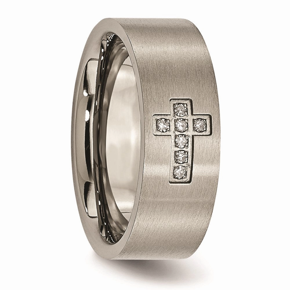 Titanium Brushed Diamond Cross Flat Band | TB444A