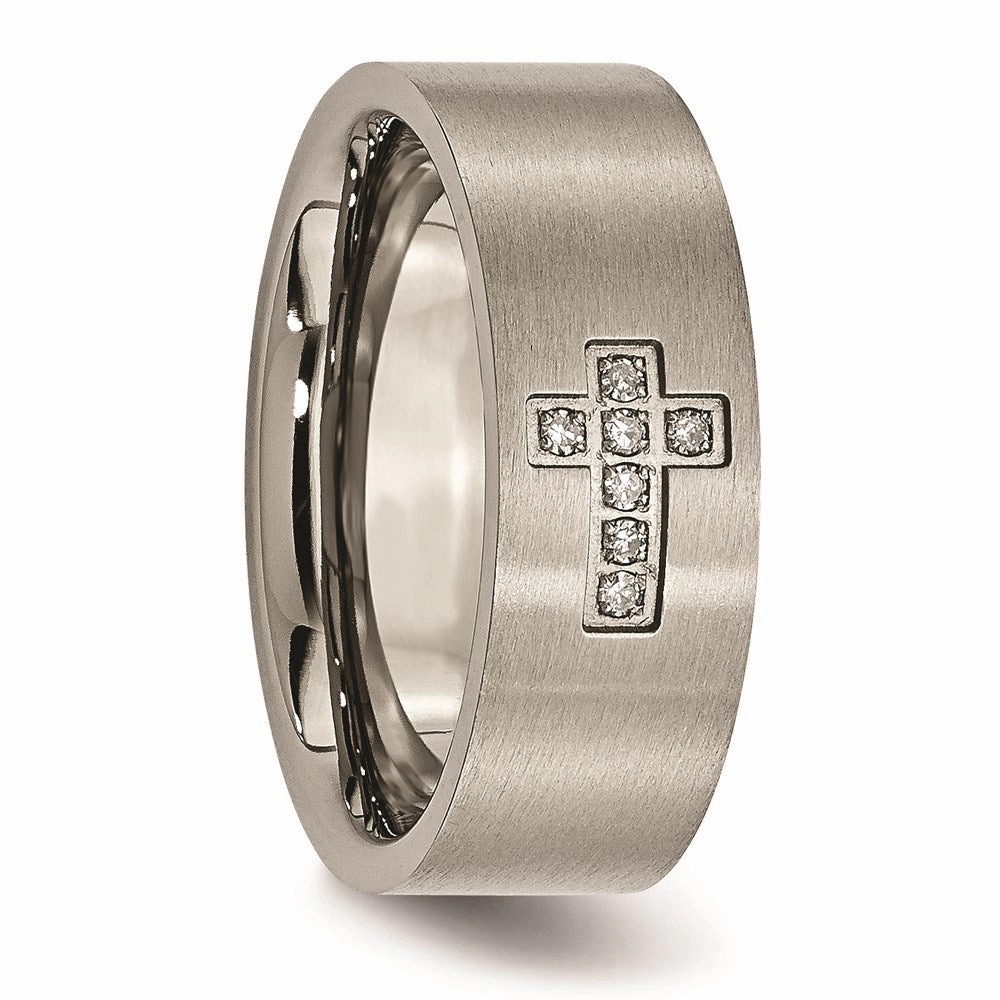 Titanium Brushed Diamond Cross Flat Band | TB444A